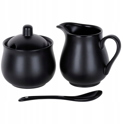 Set sheqerkë dhe qumështore Vilde, porcelan, 3 copë, i zi