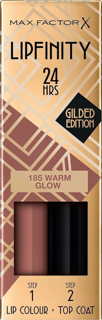 Buzëkuq Max Factor Lipfinity 24 HRS Gilded Edition 185 Warm Glow, 4.2g, që rri 24 orë, nuancë nude e ngrohtë