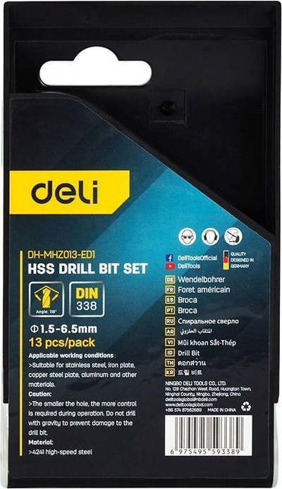 Set stërvitjesh HSS Deli EDH-MHZ013-ED1, 13 copa, për metal dhe dru