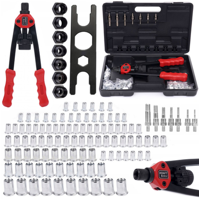 Riveter dore Kraft&Dele KD, set dado M3 M12, 125 copë, i kuq