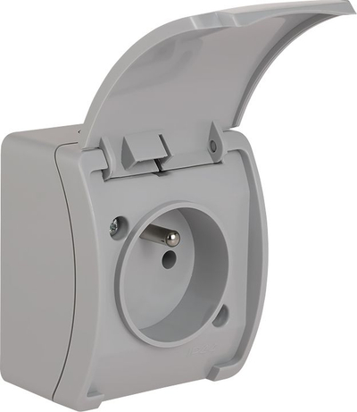 Prizë njëfishe Elektro-Plast Koala, me tokëzim, IP44, për montim sipërfaqësor, gri jasemini