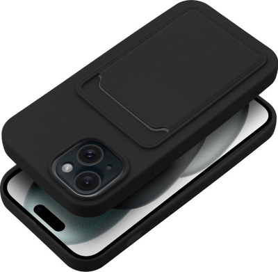 Mbrojtëse telefoni Forcell Card Case për iPhone 15, silikon, me xhep për kartë, e zezë