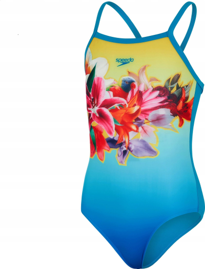 Kostum banje për goca Speedo Thinstrap Muscleback, EnduraBrite, printe tropikale, shumëngjyrësh