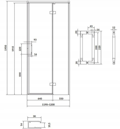 Derë dushi Cersanit Larga Black, 120x195 cm, xham transparent, hapje djathtas