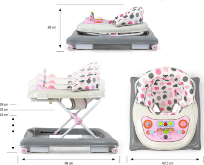 Ecëse për bebe Milly Mally Baby Walker Patrol, lartësi e rregullueshme, Pastel Dots