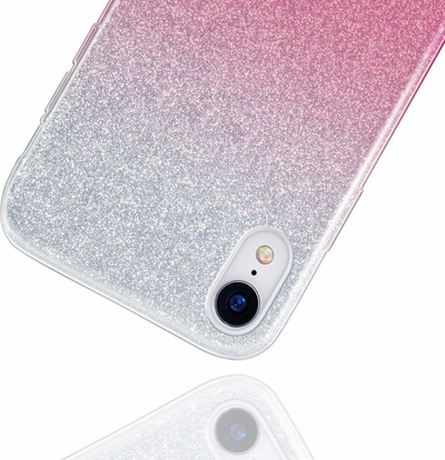 Mbrojtës telefoni silikoni për iPhone 14, me shkëlqim, rozë–argjend