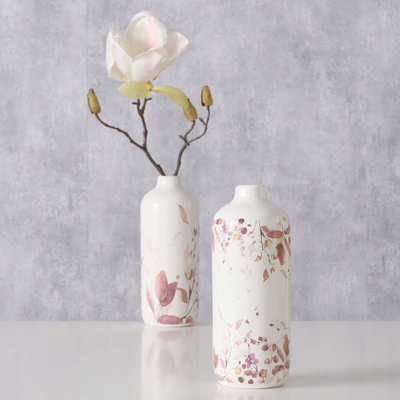 Vazo porcelani për zbukurim BERNADA, 18.5 cm, me lule e gjethe, me shumë ngjyra