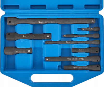 Set zgjatuesish goditës CrV, 9 copa, 1/4\" 3/8\" 1/2\", në kuti plastike