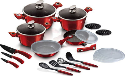 Set tenxhere dhe aksesorë Berlinger Haus, 22 pjesë, të kuqe