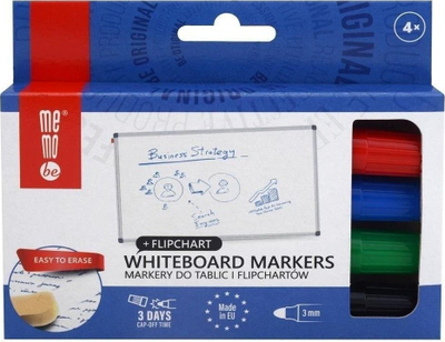 Markera për tabelë MemoBe Dry Erase, set me 4 ngjyra, shumëngjyrësh