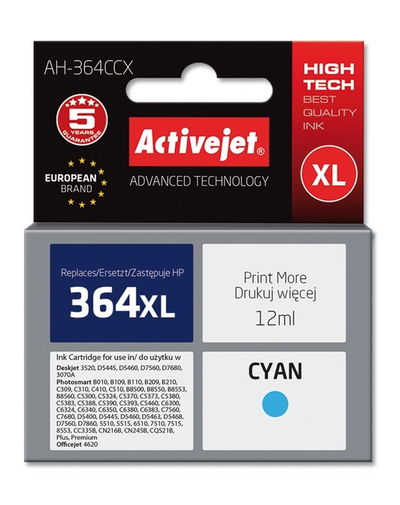 Ngjyrë për printer Activejet AH-364CCX (zëvendësim për HP 364XL CB323EE), 12 ml, e kaltër