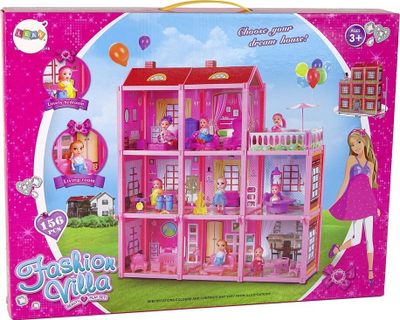 Shpi kukullash LeanToys Fashion Villa, 3 kate, 156 pjesë, rozë