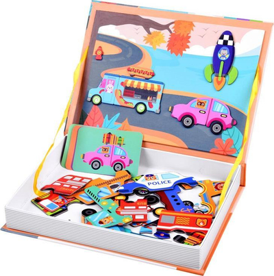 Lojë puzzle me magnet me makina Vehicles ZA3767, 66 copë, shumëngjyrëshe