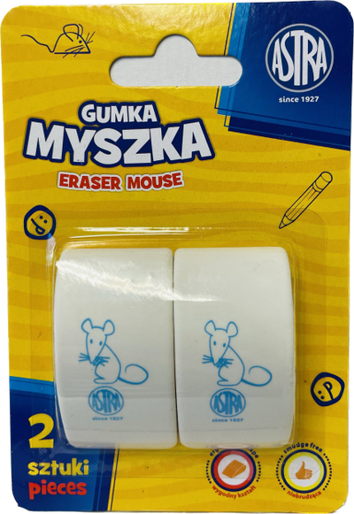 Gomë lapsi Astra Mouse, set 2 copë, e bardhë