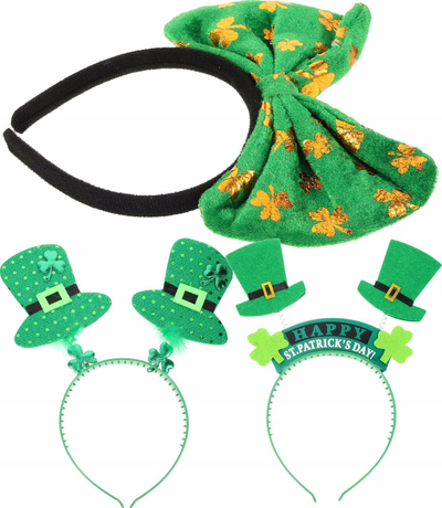 Rripa feste për kokë St. Patrick, set 3 copë, me motive leprechaun, jeshile