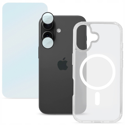Set mbrojtës Roobix 3in1 për iPhone 17, kapak transparent, xham i temperuar, MagSafe