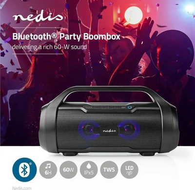 Altoparlant portativ Nedis Party Boombox, Bluetooth, 80W, IPX5, i zi
