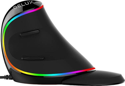 Mouse vertikal DELUX, me kabllo, 4000 DPI, RGB, i zi