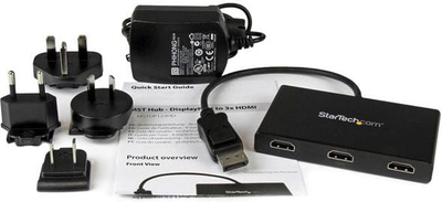 Hub video StarTech MST, DisplayPort në 3x HDMI, 4K, i zi