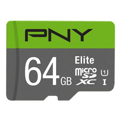 Kartë memorie MicroSD PNY Elite 64GB, Class 10 UHS I U1, gri jeshile