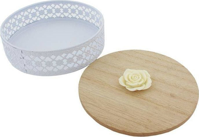 Enë dekorative AG605D, metal me kapak druri, 16 cm, e bardhë