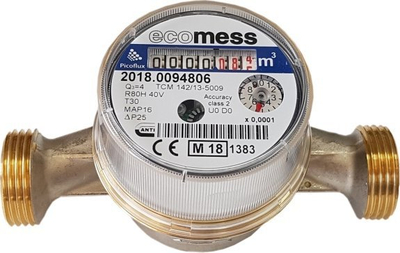 Matës uji për ujë të nxehtë Ecomess PICOFLUX 3/4 HW, 4.0 m3/h, bronzi