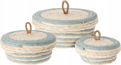 Set shporta me kapak Home Styling Collection, 3 copë, kashtë natyrale, shumëngjyrëshe