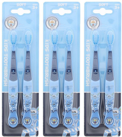 Furça dhëmbësh për fëmijë Manchester City Kids, qime të buta, 2 copë, blu
