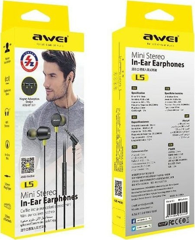 Жичани слушалки Awei L5, 3.5mm, стерео, црни
