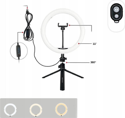 Кружна ламба Ring Light AgfaPhoto AGFA ARL11, 11\", 120 LED, со трипод и далечински управувач, бела