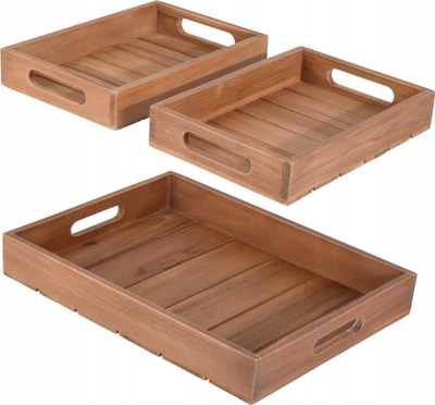 Set tabakash druri Home Styling Collection Serving Tray Teak, 3 copë, 39x29x5 cm, ngjyrë druni natyrale