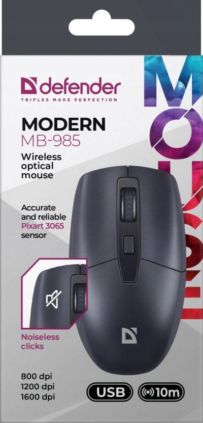 Maush wireless Defender MODERN MB-985, 1600 dpi, klik i heshtur, i zi