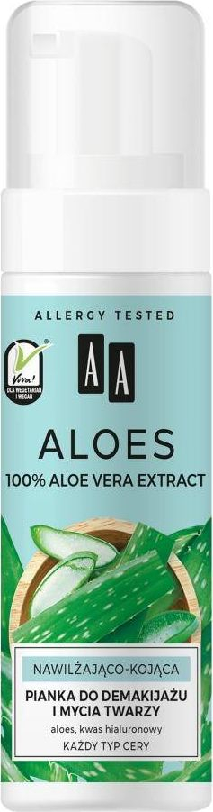 Shkumë pastruese fytyre AA Aloes, 100% Aloe Vera, për lagie edhe qetësim, 150 ml
