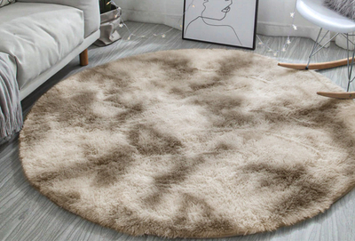 Tapet Living Round Shaggy Ombre Scandinavian, 120 cm, lesh sintetik, ngjyrë camel bezhë