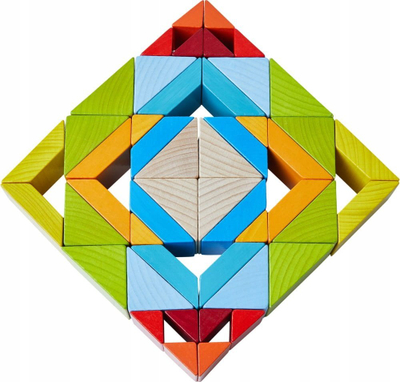 Lodër mozaik druri Haba 3D Building Blocks, 48 copa, puzzle gjeometrik, me ngjyra nga të gjitha