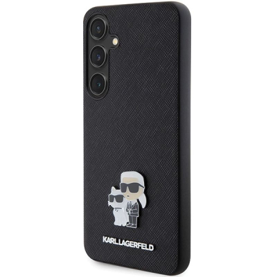 Kapak telefoni Karl Lagerfeld PU Saffiano Metal Karl and Choupette për Samsung Galaxy S24, TPU, i zi