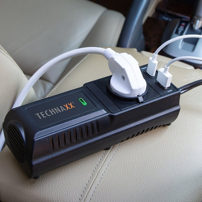 Inverter makine Technaxx TE21, 200W, 12V DC në 230V AC, i zi