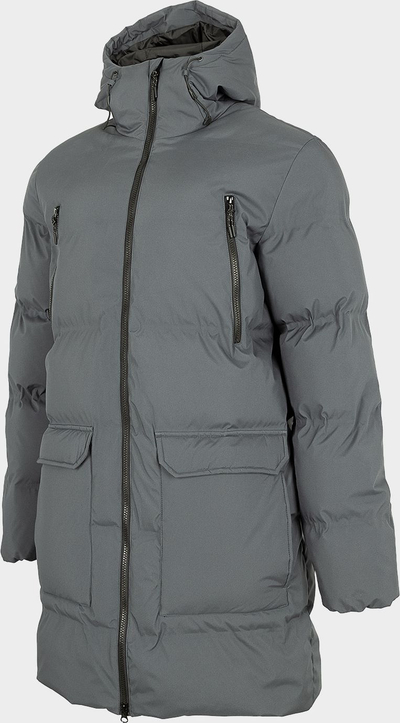 Jakne dimri 4F Quilted H4Z22 KUMP010, e gjatë, me kapuç, gri