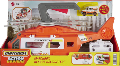 Helikopter lodër Matchbox Action Drivers Rescue Helicopter, 16", me ambulancë metalike 1:64, shumëngjyrësh