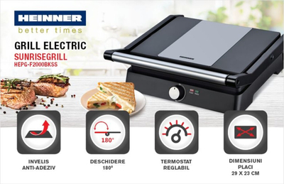 Grill elektrik Heinner, 2000W, 29x23cm, i zi