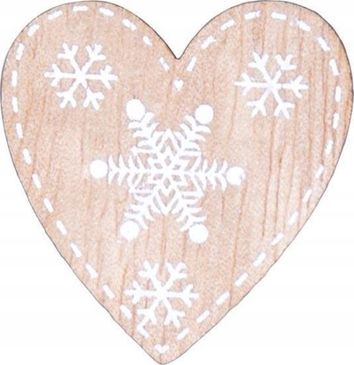 Dekor zemër druri Natural Heart, 4cm, set 12 copë, ngjyrë druri