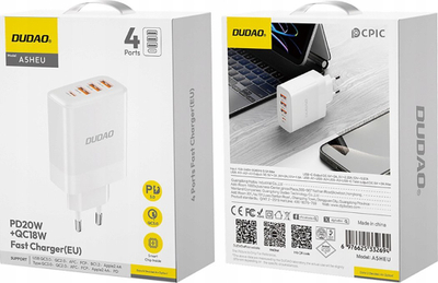 Karikues muri Dudao A5Heu, 3x USB A 1x USB C PD 20W, i bardhë