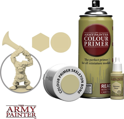 Sprej primer akrilik Army Painter Colour Primer Skeleton Bone, 400ml, mat, ngjyrë kocke