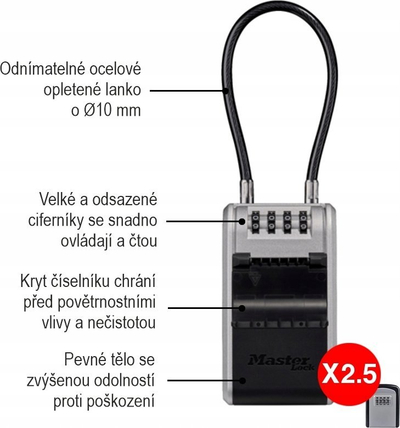 Kuti për çelësa Master Lock, bravë me kombinim, kabllo fleksibile 34cm, e zezë