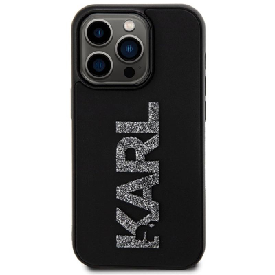 Këllëf telefoni Karl Lagerfeld 3D Rubber Glitter Logo për iPhone 15 Pro Max 6.7", silikon, i zi