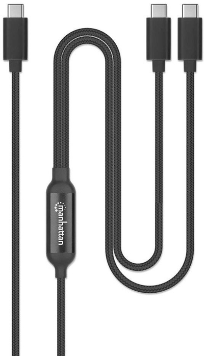 Kabllo karikimi Manhattan Dual USB C, 100W, 2m, e zezë