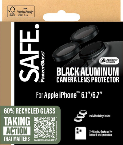 Mbrojtëse kamere SAFE by PanzerGlass, për iPhone 16 6.1\"/6.7\", alumini, e zezë