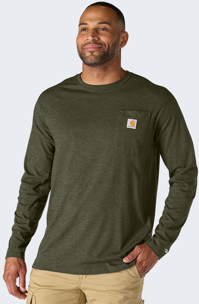 Bluzë me mëngë të gjata Carhartt Force Relaxed Fit, xhep në kraharor, përmasë XL, ngjyrë jeshile Basil Heather