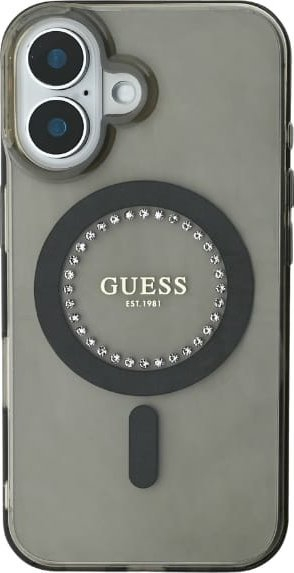 Kllëf telefoni Guess IML Rhinestones me MagSafe për iPhone 16 Pro 6.3", magnetik, i zi