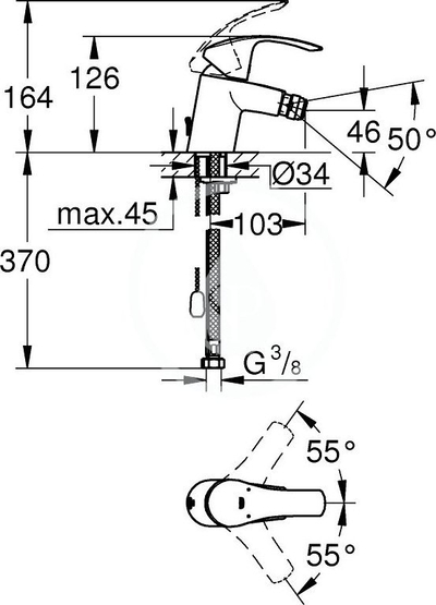 Rubinet bideje Grohe Eurosmart New 32927002, njëvrimësh, krom me shkëlqim